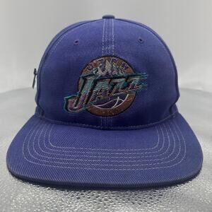 Vintage Utah Jazz Hat 90s NBA Twins Enterprise Purple Logo Cap With Pin